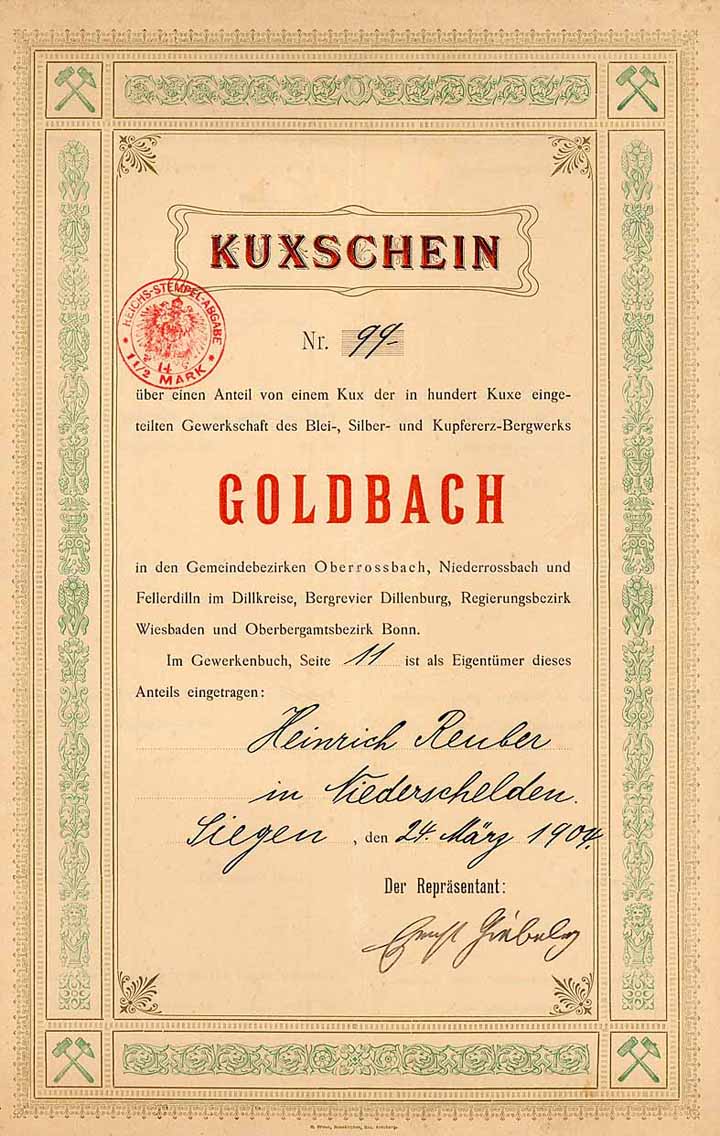 Blei-, Silber- und Kupfererz-Bergwerk Goldbach