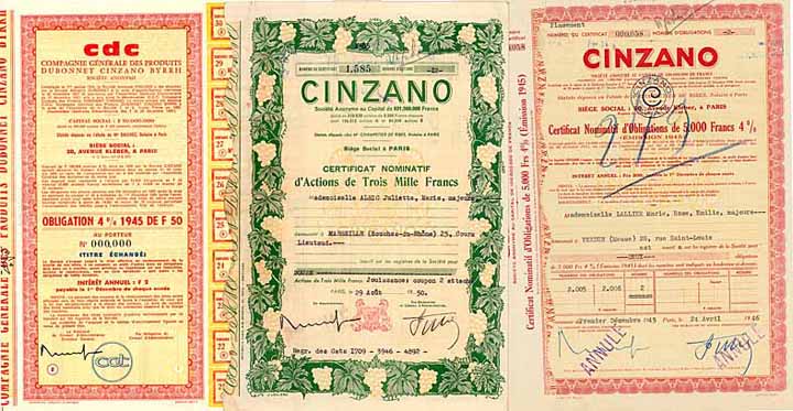 CINZANO S.A. (3 Stücke)