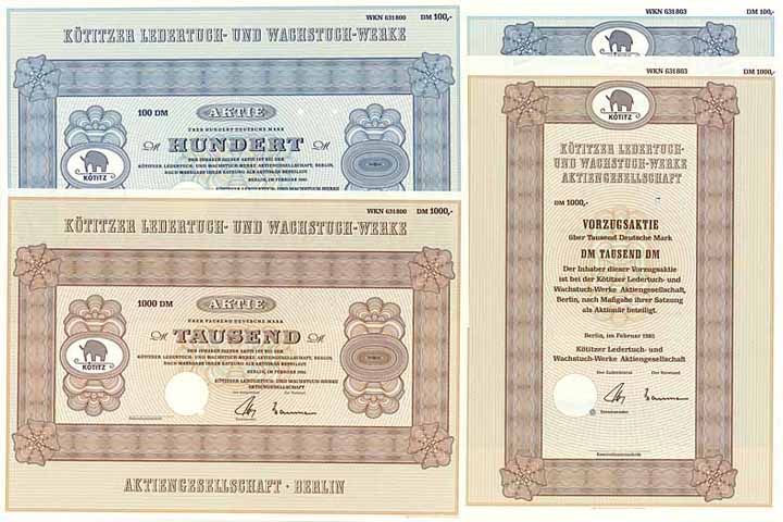 Kötitzer Ledertuch- und Wachstuch-Werke AG (4 Stücke)
