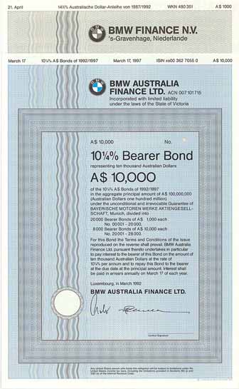 BMW Australia Finance Ltd. + BMW Finance N.V. (2 Stücke)