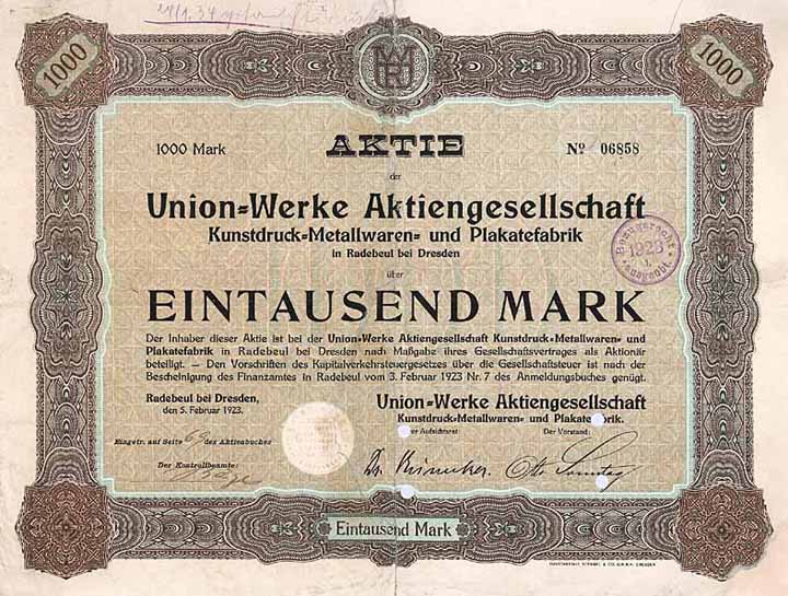 Union-Werke AG Kunstdruck-Metallwaren- und Plakatefabrik