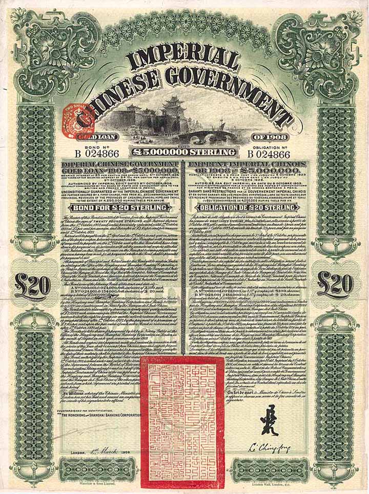 Imperial Chinese Government Gold Loan von 1908