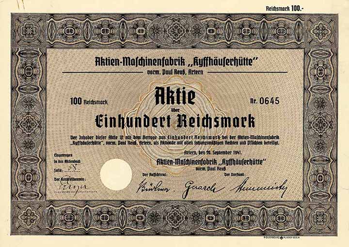 Aktien-Maschinenfabrik "Kyffhäuserhütte" vormals Paul Reuß