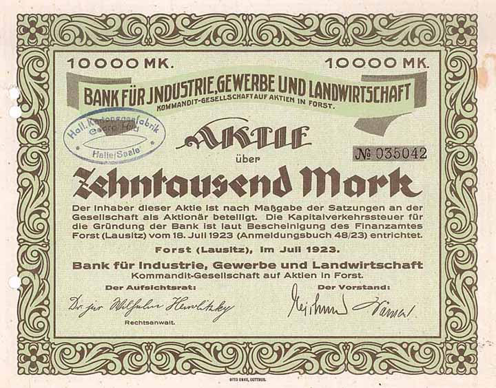 Bank für Industrie, Gewerbe und Landwirtschaft KGaA
