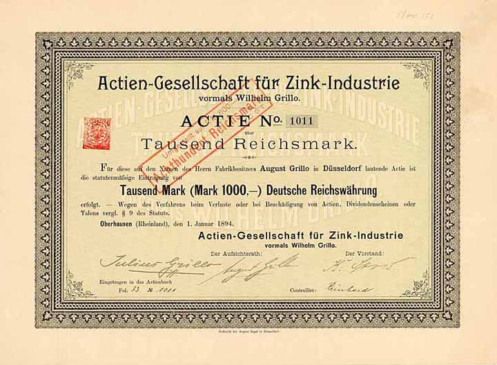 AG für Zink-Industrie vormals Wilhelm Grillo (OU Julius und Aug. Grillo)