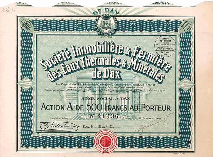 Soc. Immobilière & Fermière des Eaux Thermales & Minérales de Dax