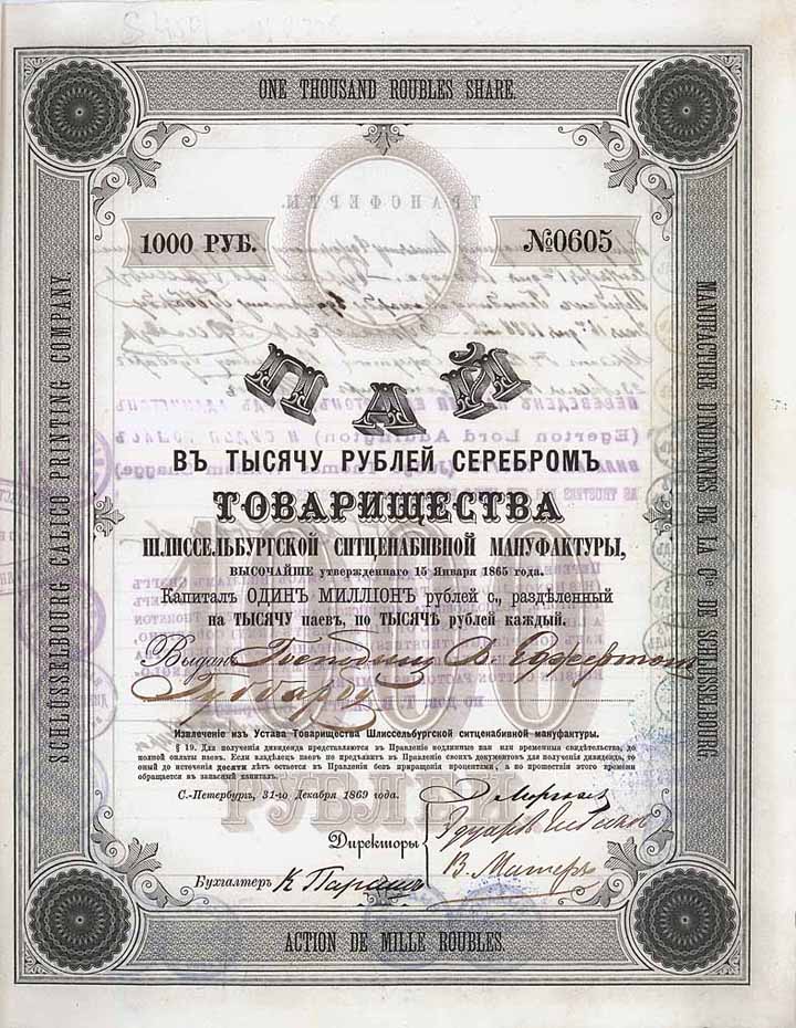 Gesellschaft der Schlüsselburger Kattunmanufaktur (Schlüsselbourg Calico Printing Company)