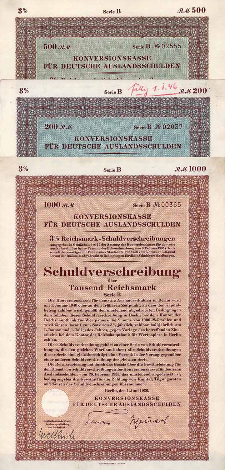 Konversionskasse für deutsche Auslandsschulden 1936 (9 Stücke)