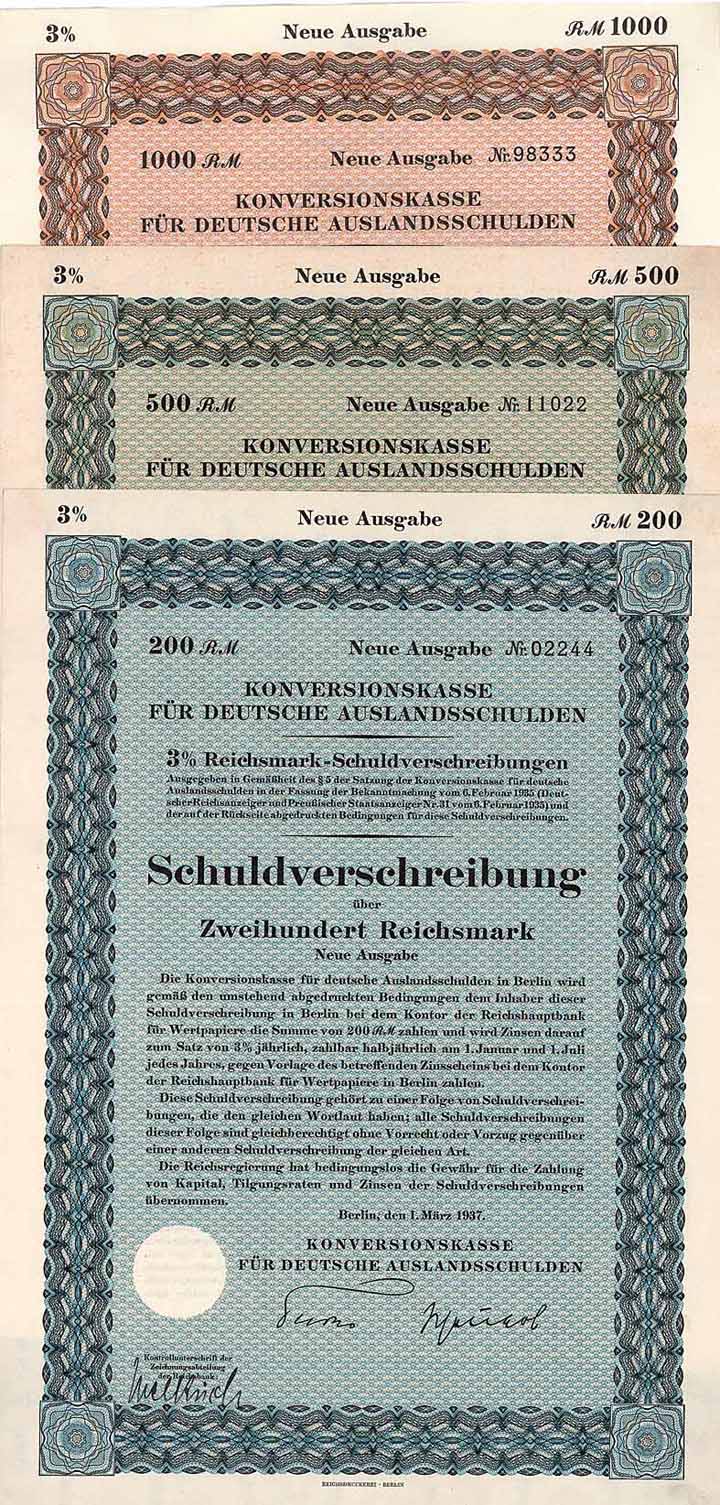 Konversionskasse für deutsche Auslandsschulden 1937 (15 Stücke)