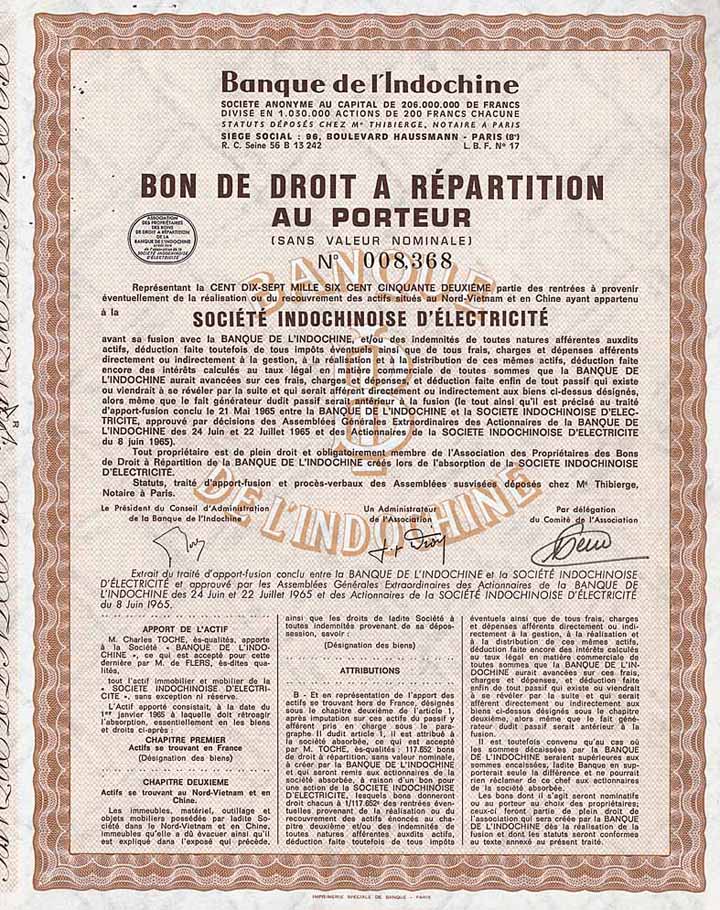 Banque de l’Indochine S.A. (Société Indochinoise d’Électricité)