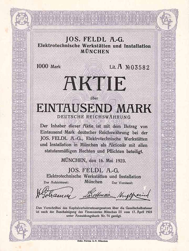 Jos. Feldl AG Elektrotechnische Werkstätten und Installation