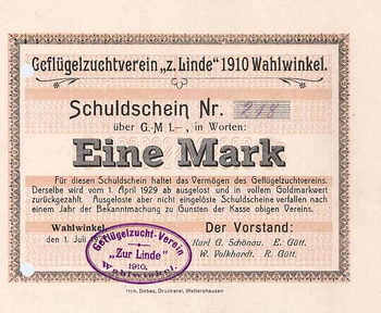 Geflügelzuchtverein “Zur Linde” 1910 Wahlwinkel