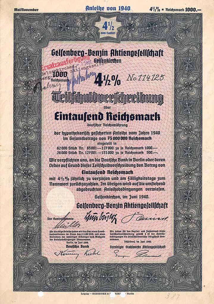 Gelsenberg-Benzin AG (Ersatzausfertigung)