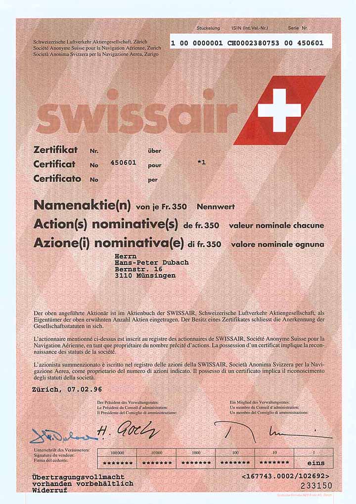 Swissair Schweizerische Luftverkehr-AG