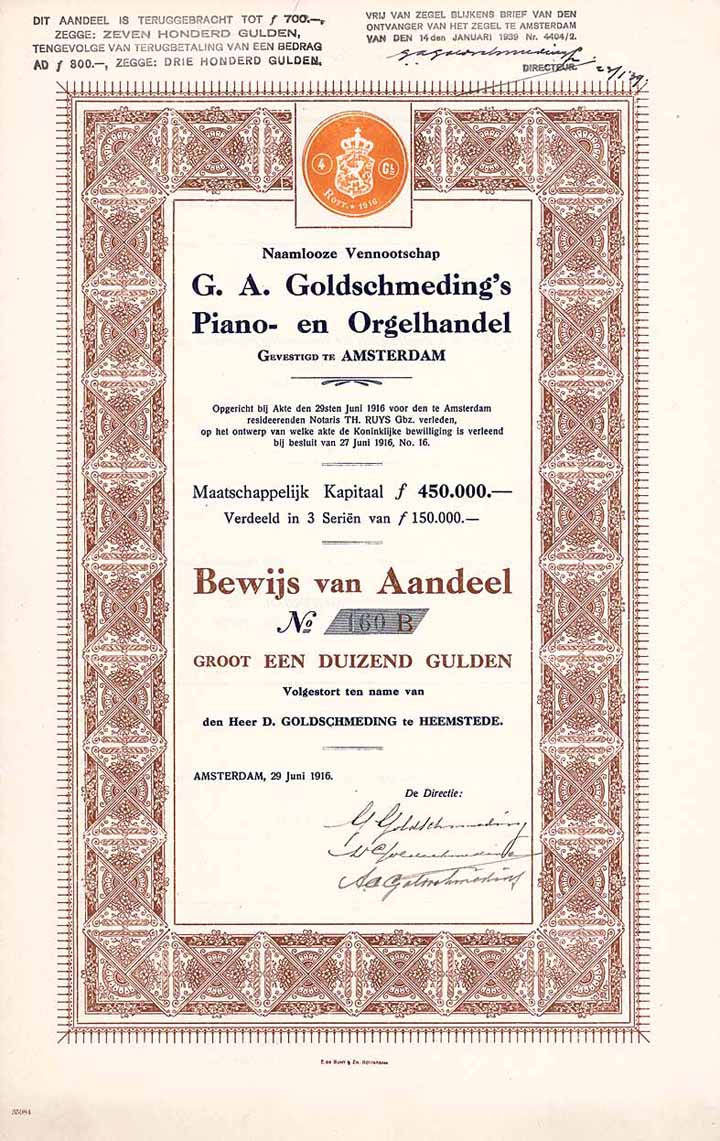 N.V. G. A. Goldschmeding’s Piano- en Orgelhandel