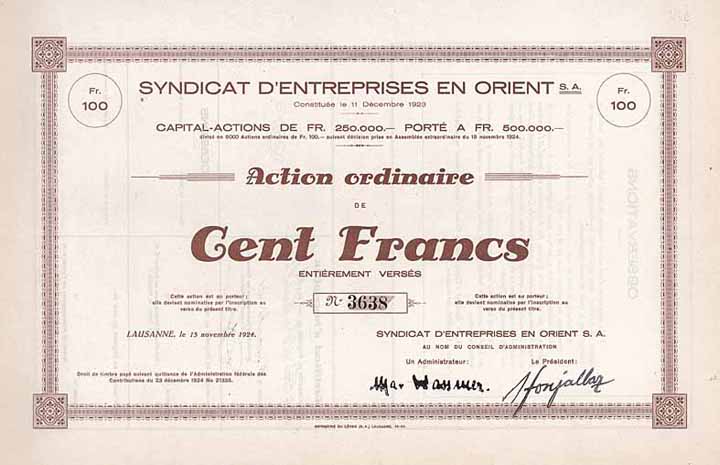 Syndicat d’Entreprises en Orient S.A.