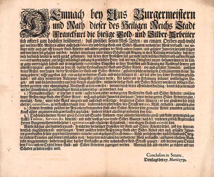 Burgermeistern und Rath dieser des Heiligen Reichs Stadt Frankfurt am Mayn