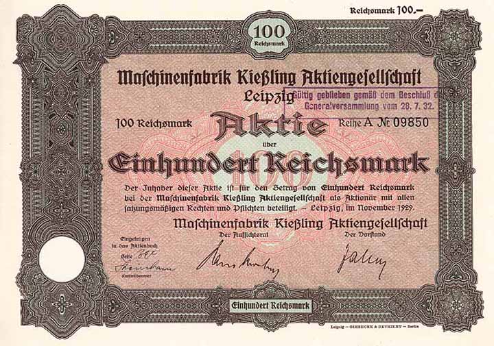 Maschinenfabrik Kießling AG (“Gültig geblieben”-Stempel)