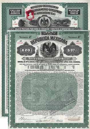 Republica Mexicana + Institut for Encouragement of Irrigation Works and Development of Agriculture (2 Stücke)