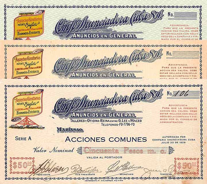 Comp. Anunciadora Cuba S.A. (3 Stücke)