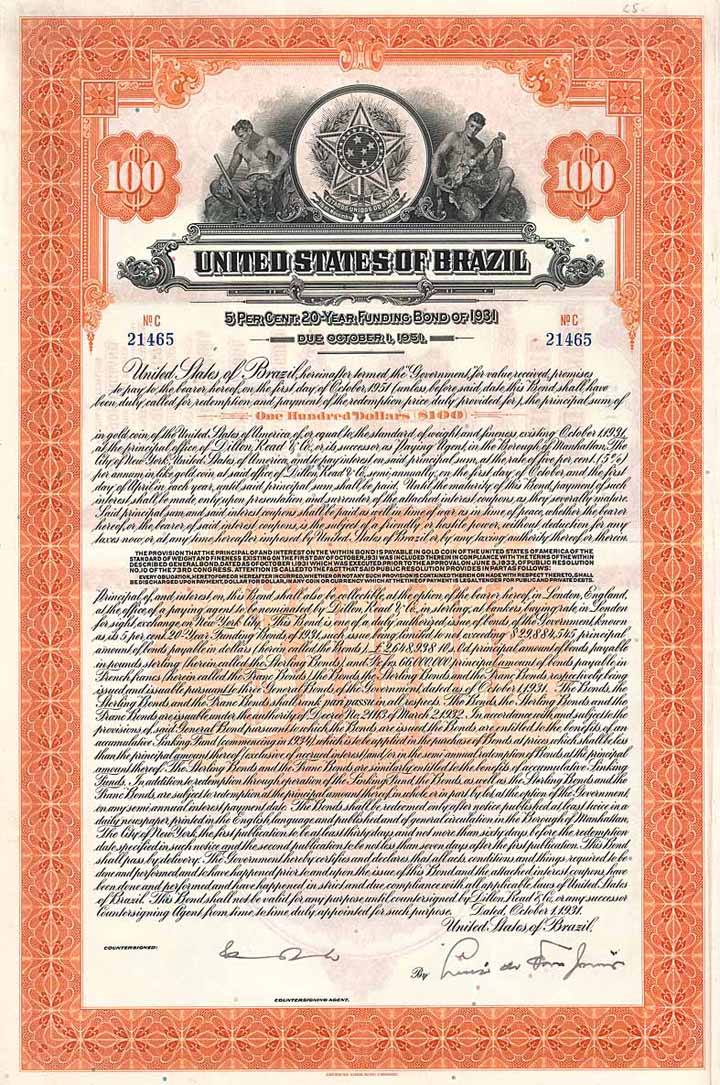 United States of Brazil 5 % Funding Gold Loan of 1931