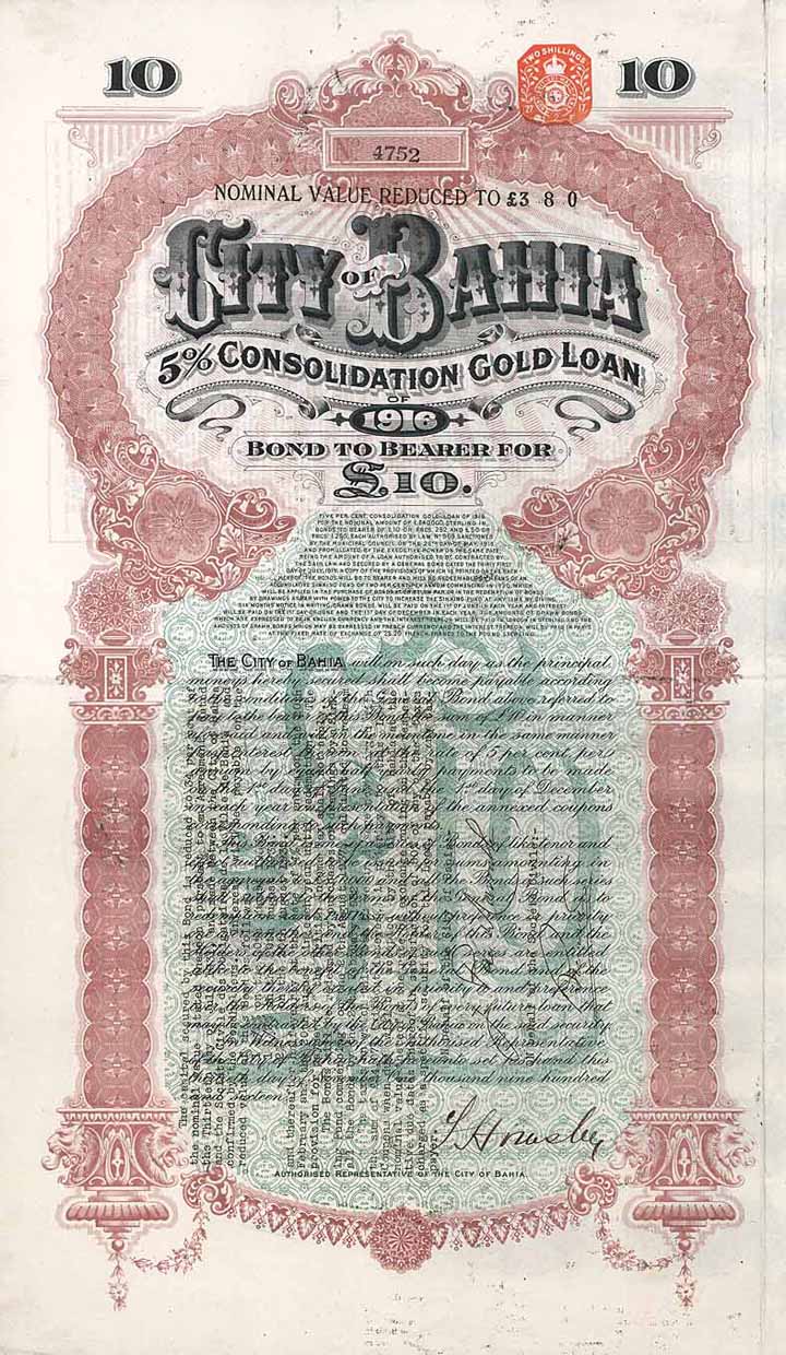 City of Bahia 5 % Consolidation Gold Loan of 1916