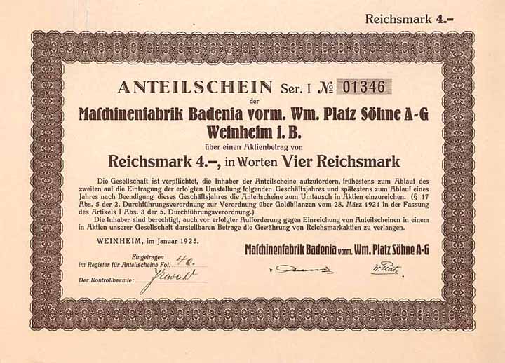 Maschinenfabrik Badenia vorm. Wm. Platz Söhne AG