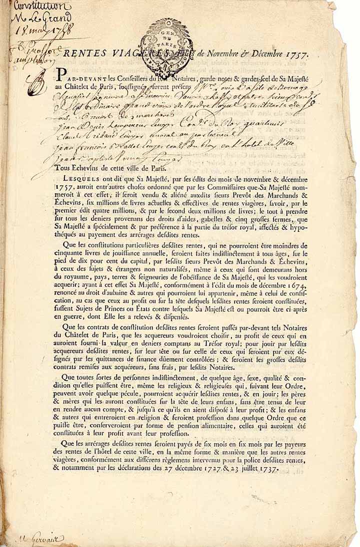 Königreich Frankreich
Rentes Viagères / Ewige Französische Leibrente