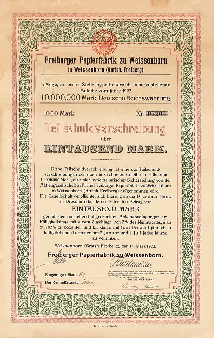 Freiberger Papierfabrik zu Weissenborn