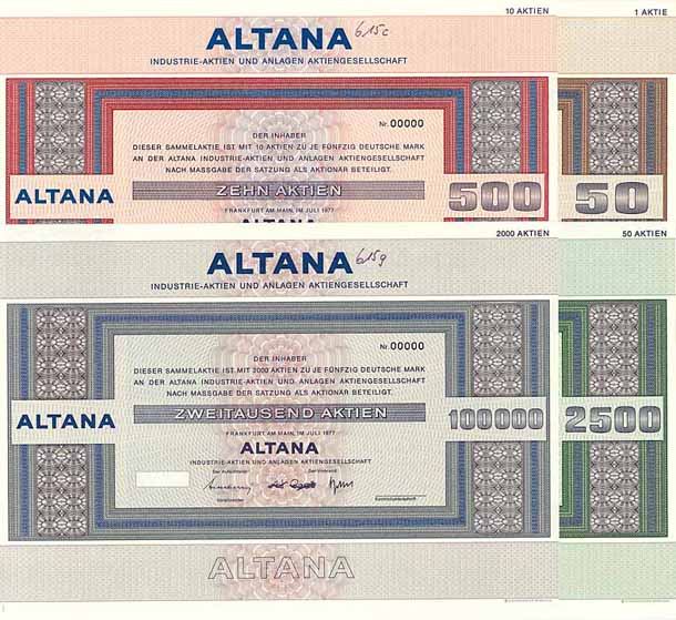 ALTANA Industrie-Aktien und Anlagen AG (4 Stücke)