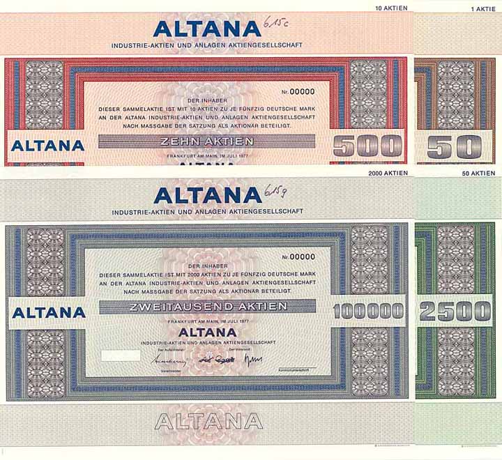 ALTANA Industrie-Aktien und Anlagen AG (4 Stücke)