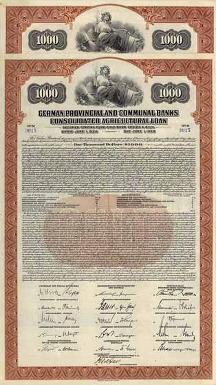 German Provincial and Communal Banks Consolidated Agricultural Loan (2 Stücke)