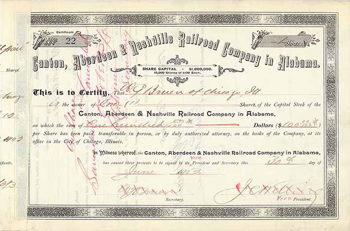 Canton, Aberdeen & Nashville Railroad Co. in Alabama