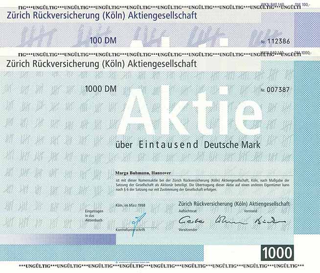 Zürich Rückversicherung (Köln) AG (2 Stücke)