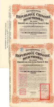 Gouvernement de la Republique Chinoise, Chemin de Fer Lung-Tsing-u-Hai (4 Stücke)