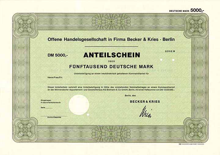 Offene Handelsgesellschaft in Firma Becker & Kries