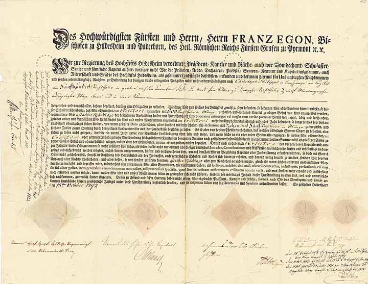 Hochstift Hildesheim, Franz Egon, Bischof zu Hildesheim und Paderborn, des heil. Römischen Reichs Fürsten, Grafen zu Pyrmont