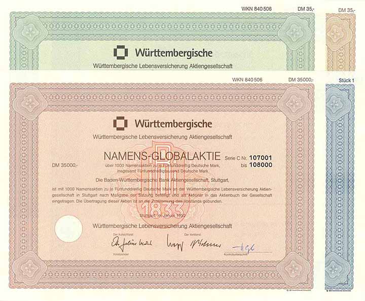 Württembergische Lebensversicherung AG (4 Stücke)