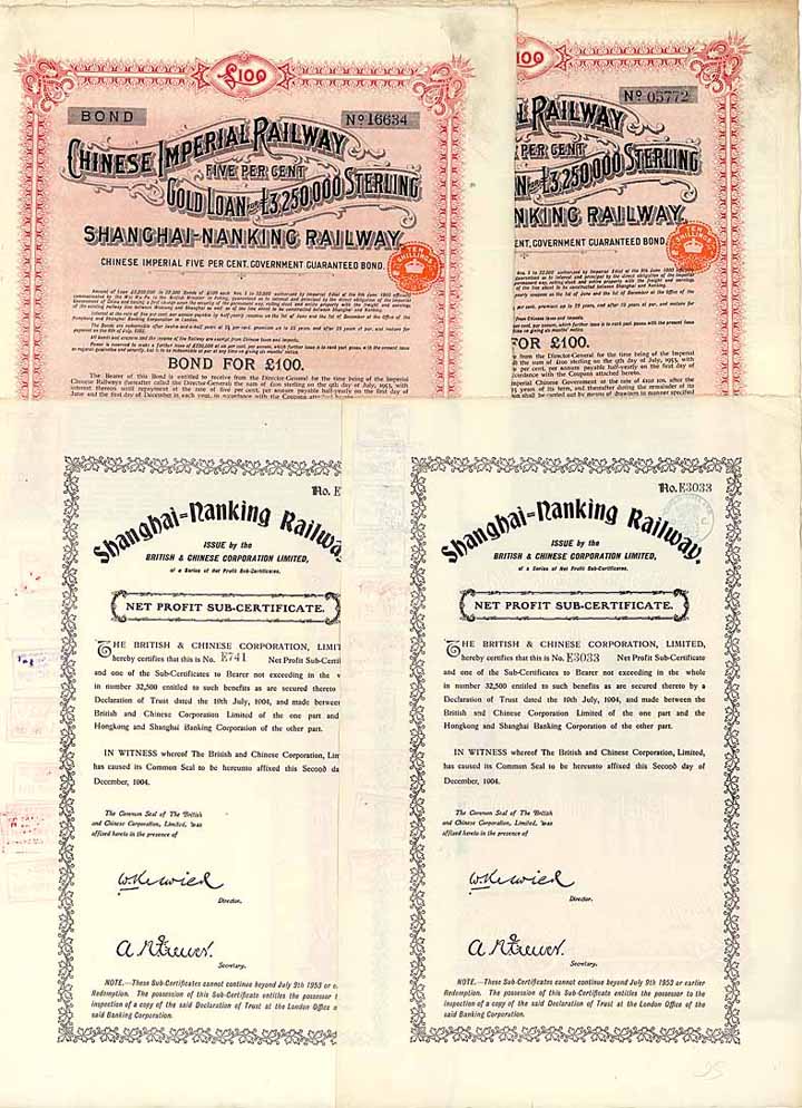 Chinese Imperial Railway Gold Loan (Shanghai-Nanking Railway) (4 Stücke)
