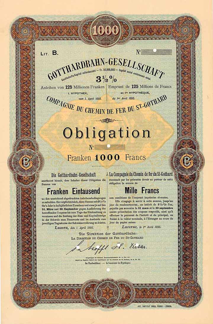 Gotthardbahn-Gesellschaft - Chemin de Fer du St-Gothard
