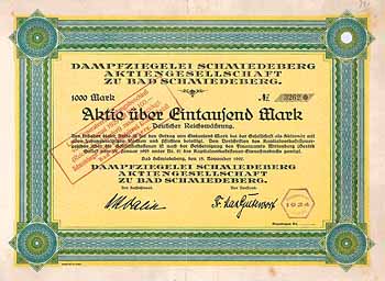 Dampfziegelei Schmiedeberg AG (1929 umgest. auf 100 RM)