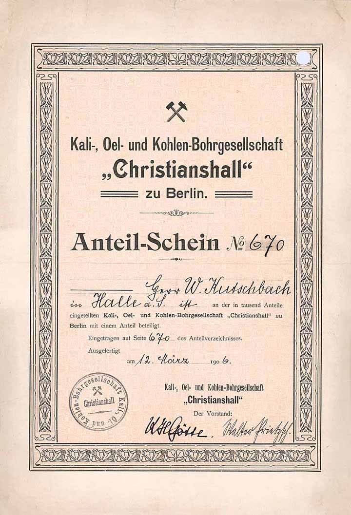 Kali-, Oel- und Kohlen-Bohrgesellschaft "Christianshall"