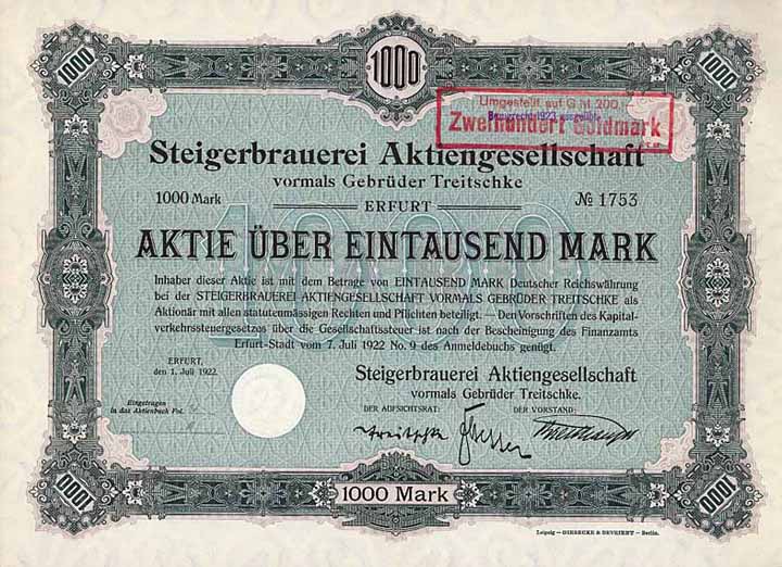 Steigerbrauerei AG vorm. Gebrüder Treitschke