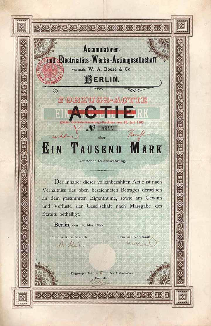 Accumulatoren- und Electricitäts-Werke AG vormals W. A. Boese & Co.