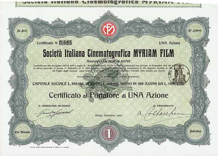 Soc. Italiana Cinematografica MYRIAM FILM S.A.