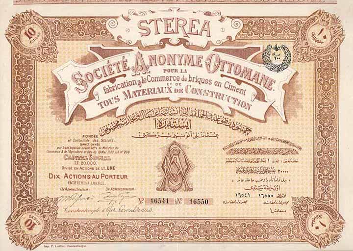 Sterea S.A. Ottomane pour la Fabrication & le Commerce de Briques en Ciment et de tout Materiaux de Construction