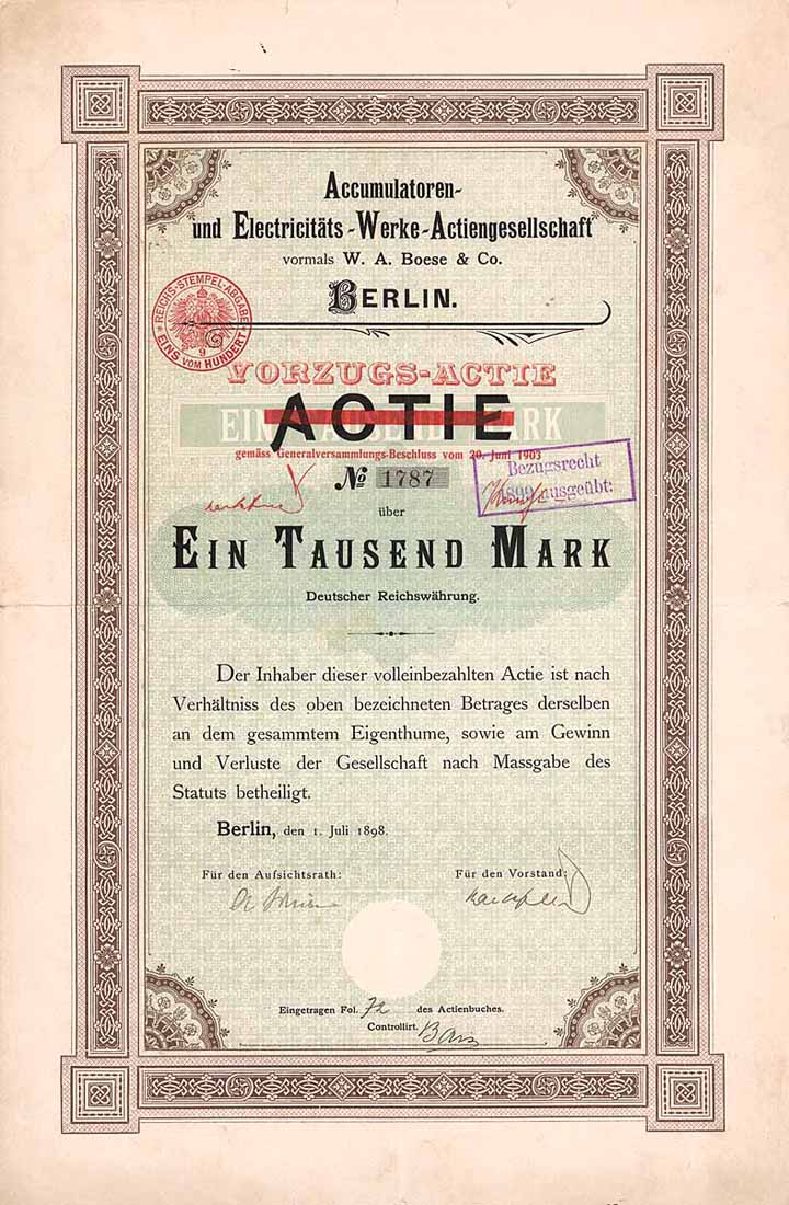 Accumulatoren- und Electricitäts-Werke AG vormals W. A. Boese & Co.