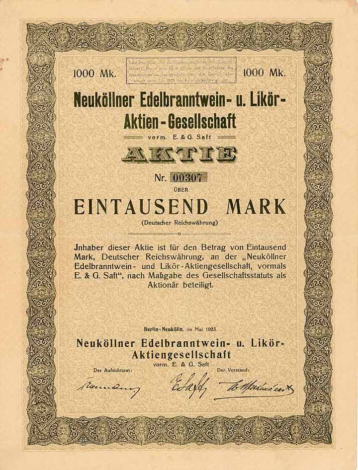 Neuköllner Edelbranntwein- u. Likör-AG vorm. E. & G Saft