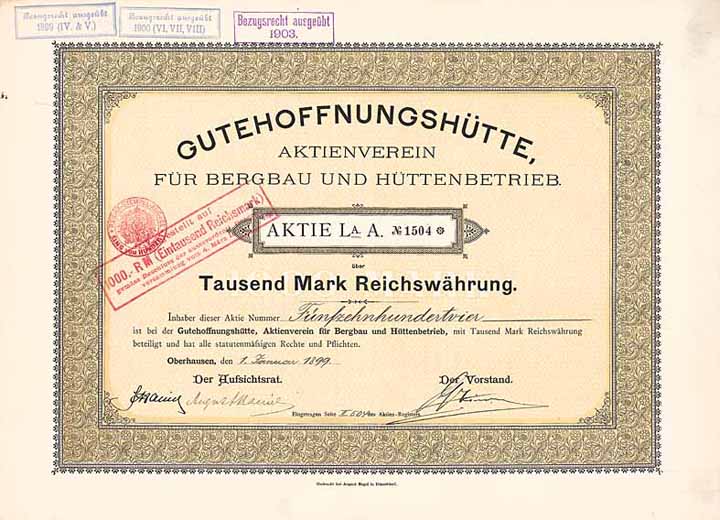 Gutehoffnungshütte Aktienverein für Bergbau und Hüttenbetrieb (OU Franz Haniel und August Haniel)