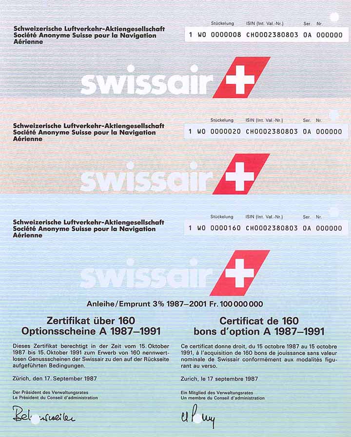 Swissair Schweizerische Luftverkehr-AG (3 Stücke)